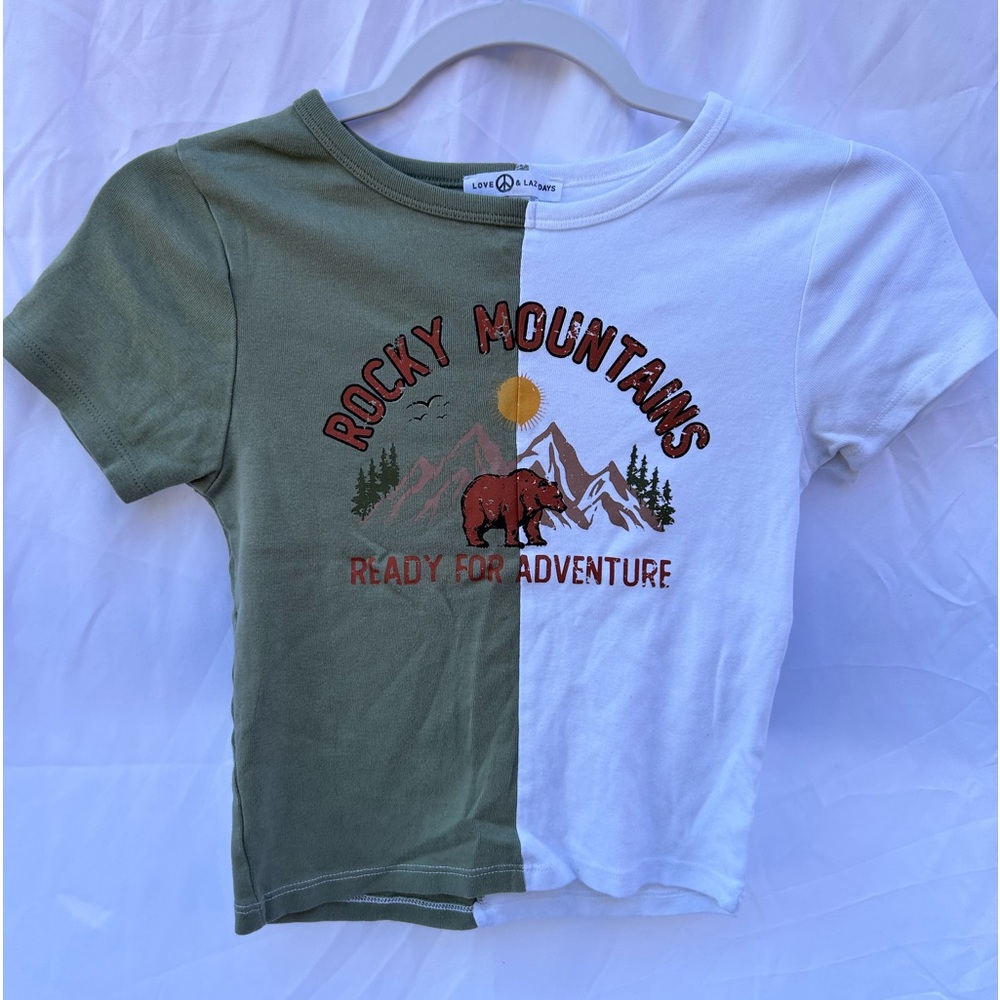 Love & Lazy Days Cropped Form Fit, Split Seam, Graphic Tee, Small